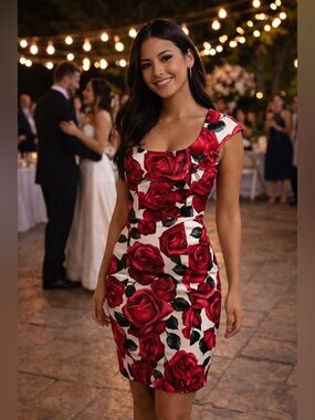 White House Black Market Rose Print Sheath Dress Size 0 Floral Wedding Guest